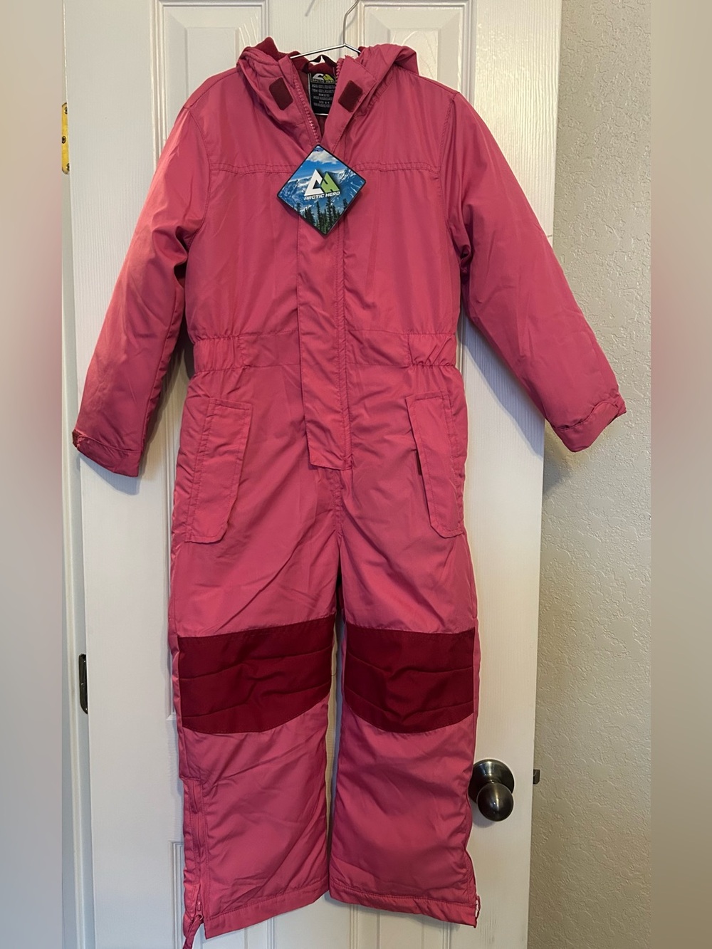 Kids Insulated Pink Snow One-Piece suit with Hood